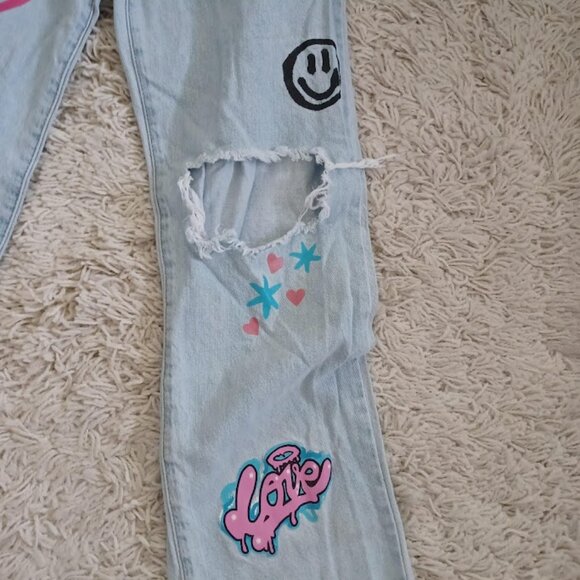 S.O.N.G. Women’s 7/28 90s Boyfriend Jeans Distressed “Angel Energy” Y2K - Picture 4 of 6